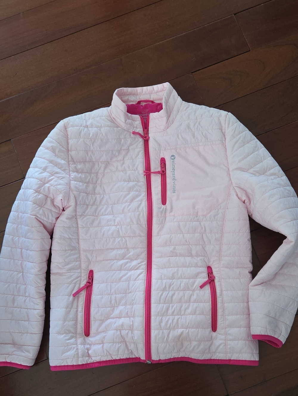 Girls Vineyard Vines Light Pink Quilted Jacket with Bright Pink Trim Xl (16)
